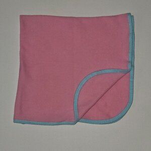 Pink Waffle Knit Cotton Thermal Baby Blanket Blue Trim 26x26 READ